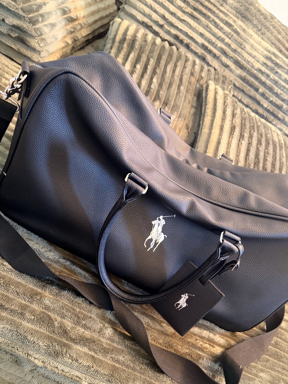 Polo by Ralph Lauren Navy Pebbled Leather Duffel with White Pony